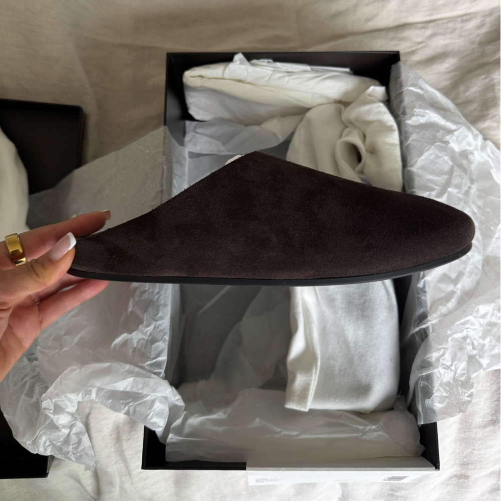 The Row Hudson Slide Dark Brown Suede - Picture 2 of 9